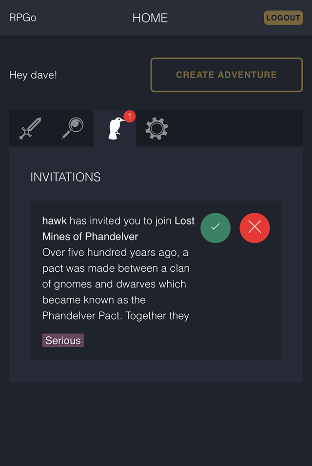 RPGo Invitations screenshot